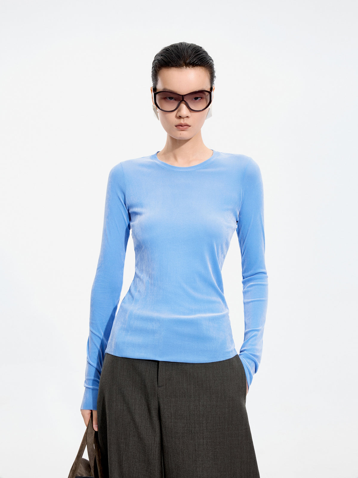 T-Shirt / JNBY Nylon Flocked Mesh Long Sleeve Top