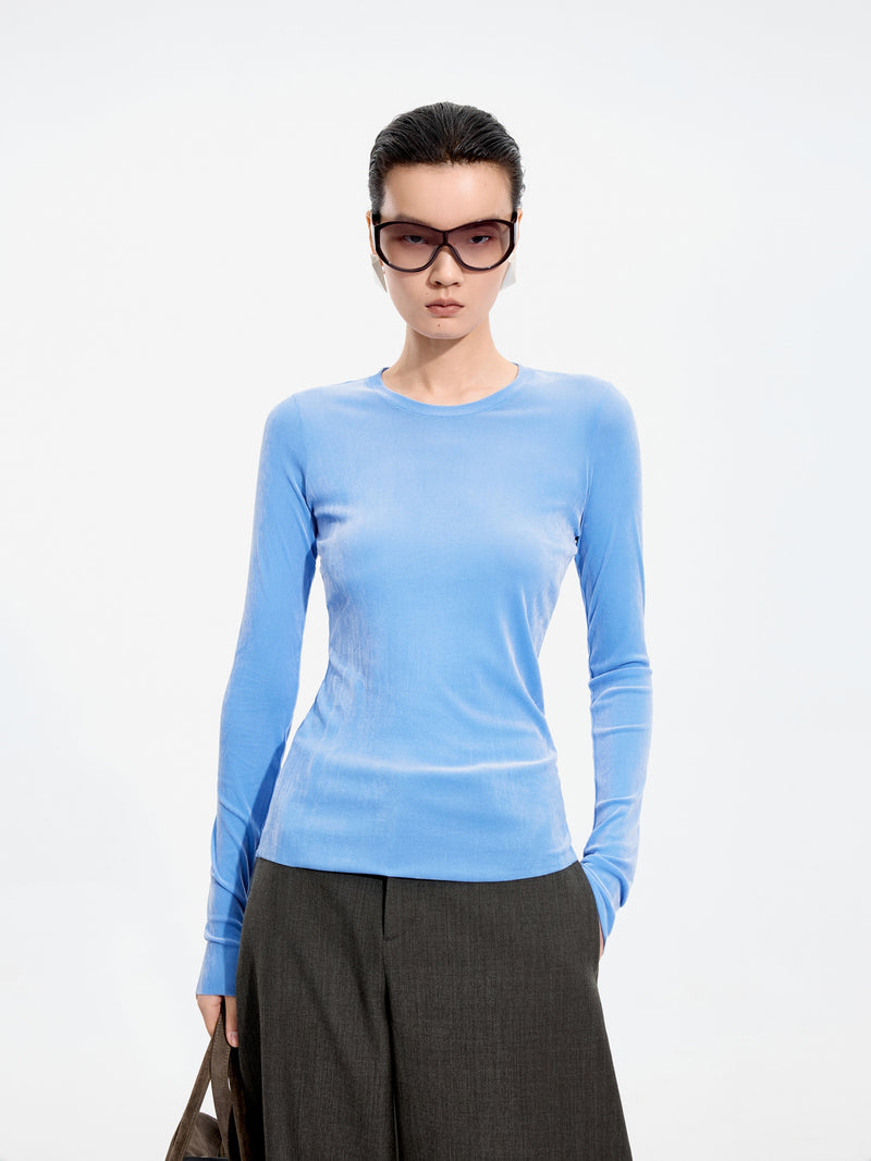 T-Shirt / JNBY Nylon Flocked Mesh Long Sleeve Top
