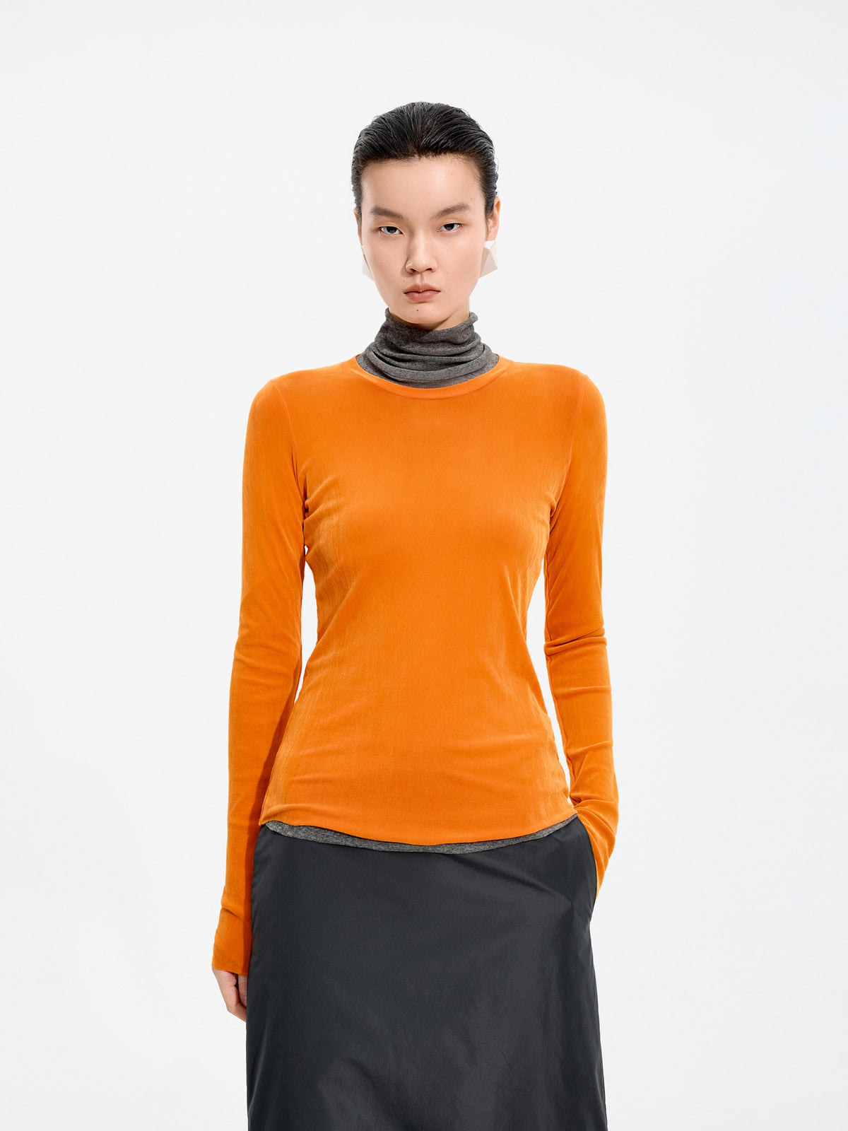 T-Shirt / JNBY Nylon Flocked Mesh Long Sleeve Top