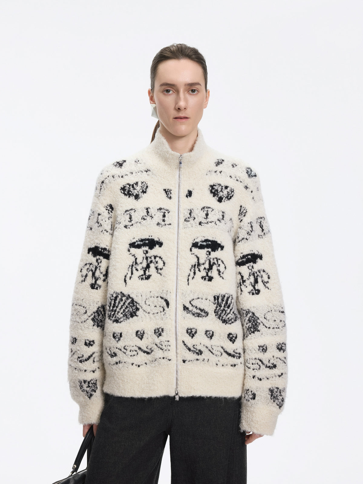 Cardigan / JNBY Alpaca Blend Jacquard Open Front Sweater