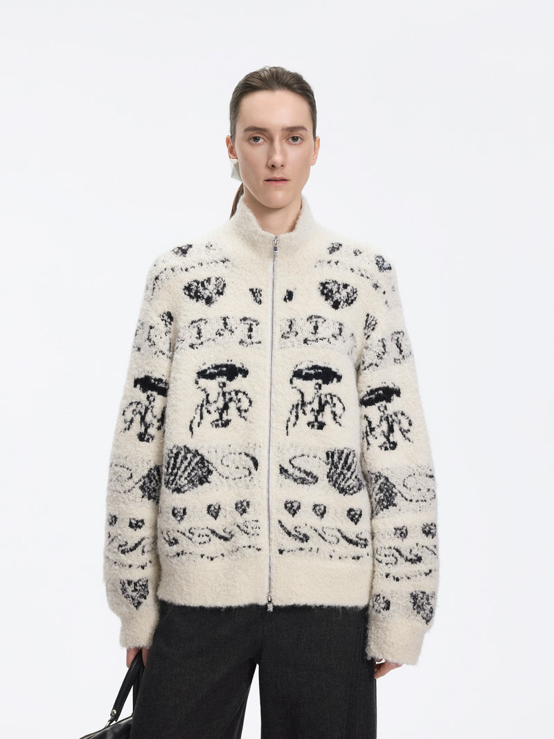 Cardigan / JNBY Alpaca Blend Jacquard Open Front Sweater