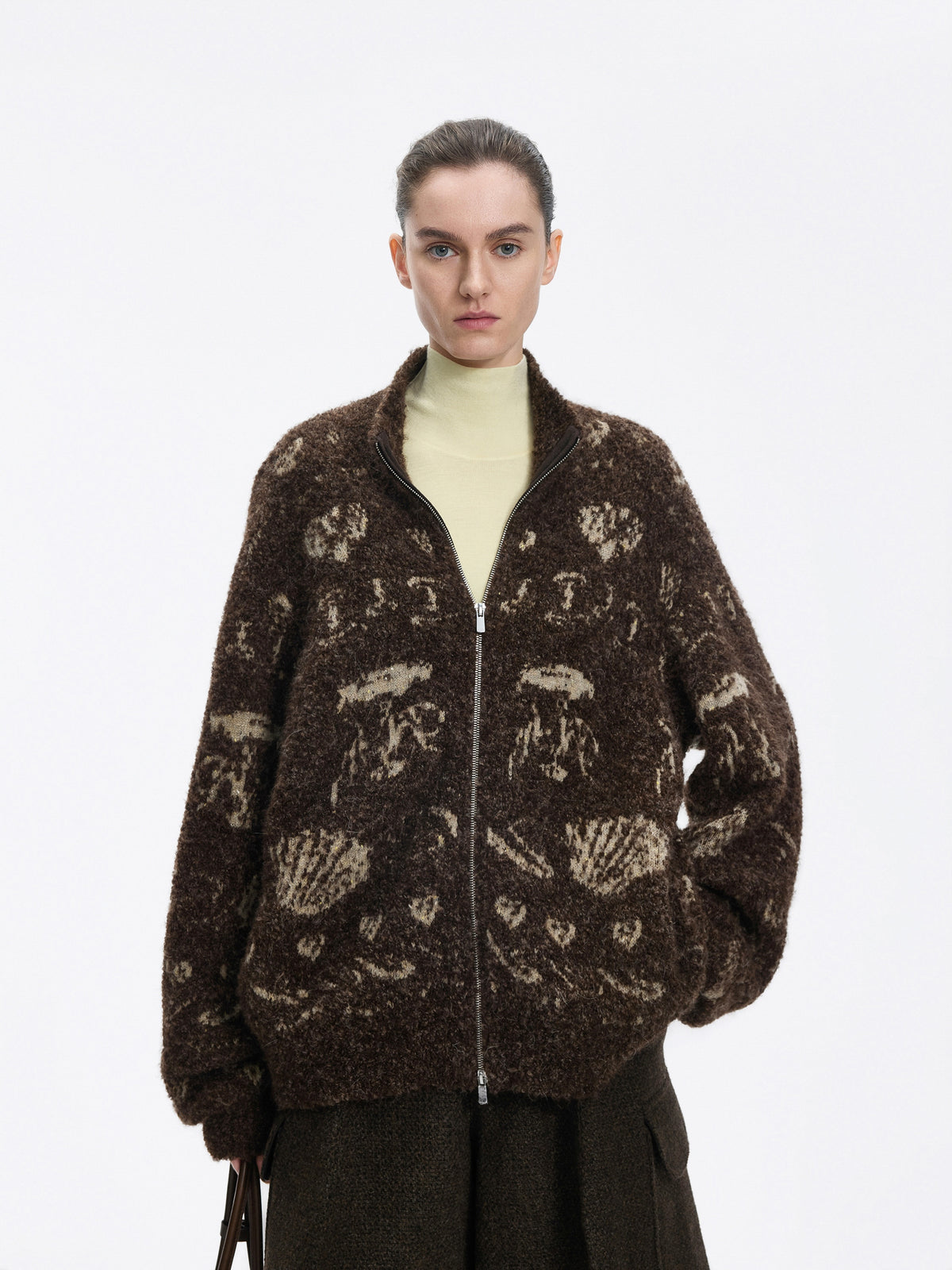 Cardigan / JNBY Alpaca Blend Jacquard Open Front Sweater
