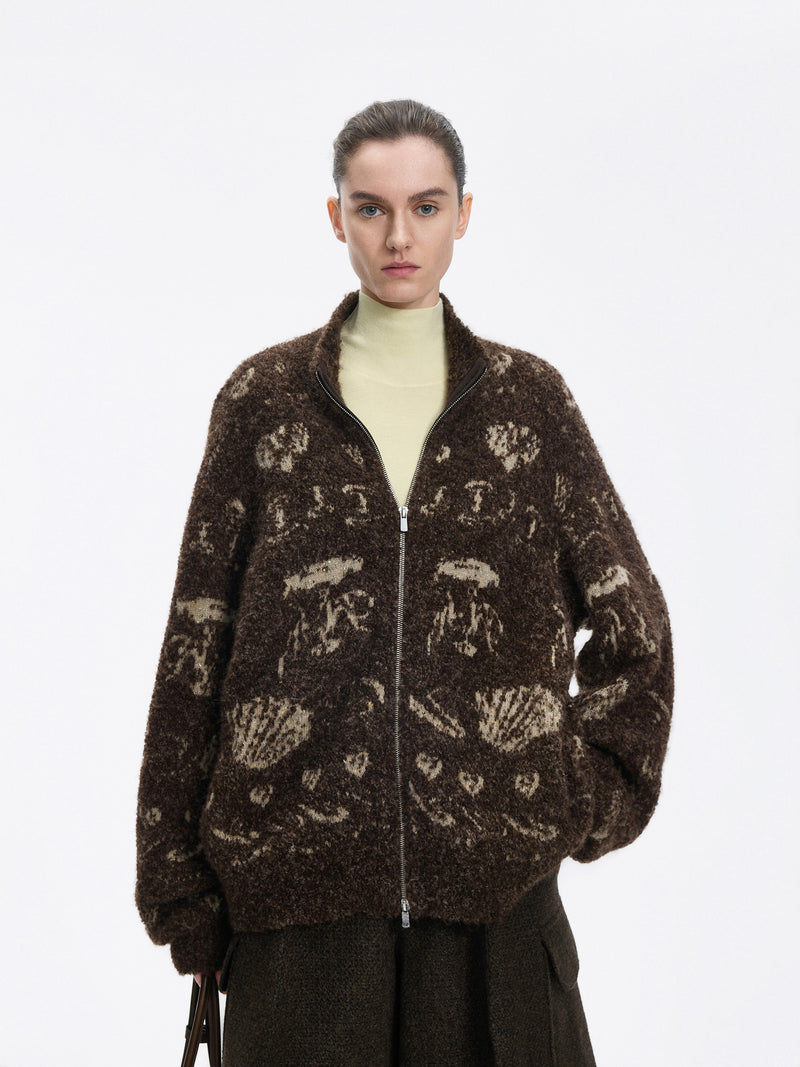 Cardigan / JNBY Alpaca Blend Jacquard Open Front Sweater