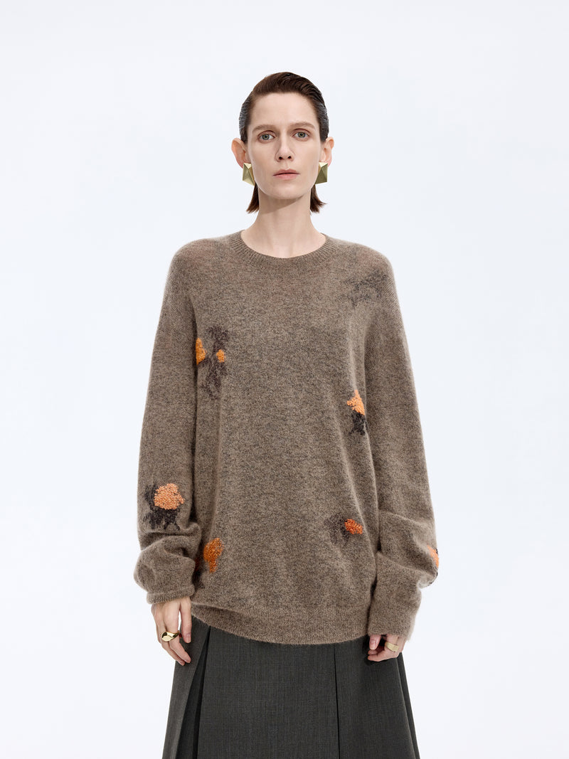 Sweater / JNBY Mohair Blend Oversized Floral Jacquard Pullover