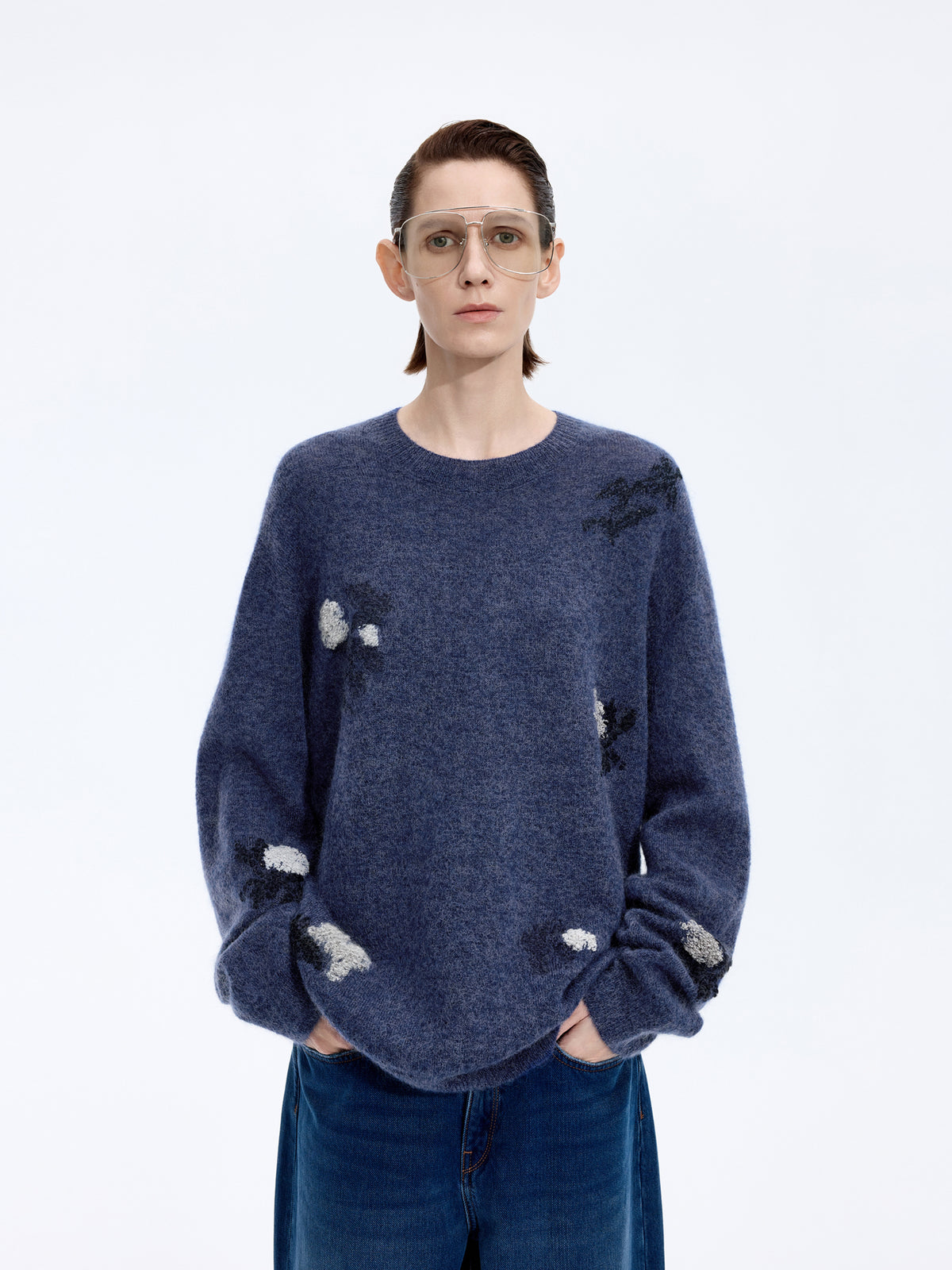 Sweater / JNBY Mohair Blend Oversized Floral Jacquard Pullover