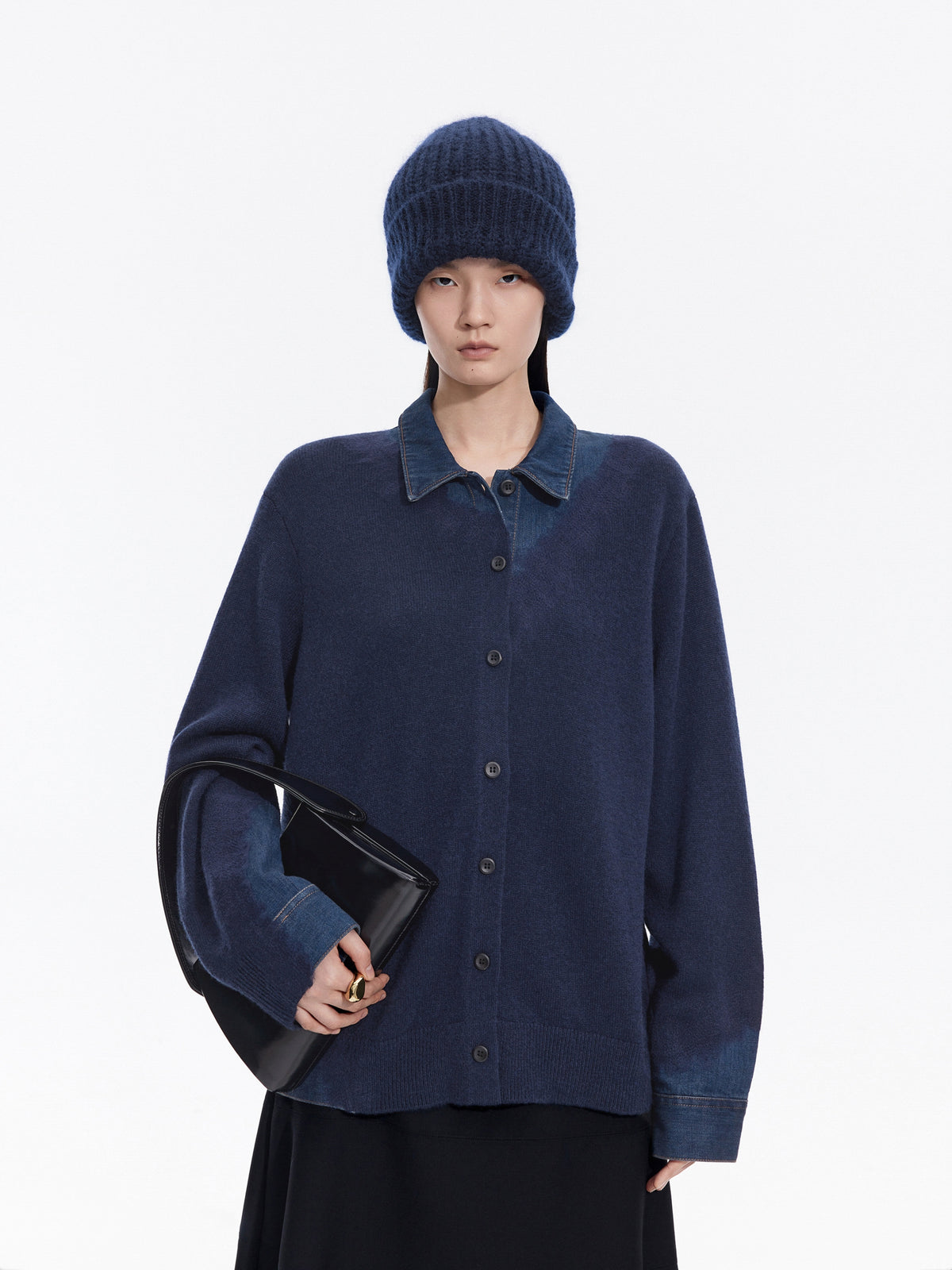 Cardigan / JNBY Wool Yak Blend Denim Patchwork
