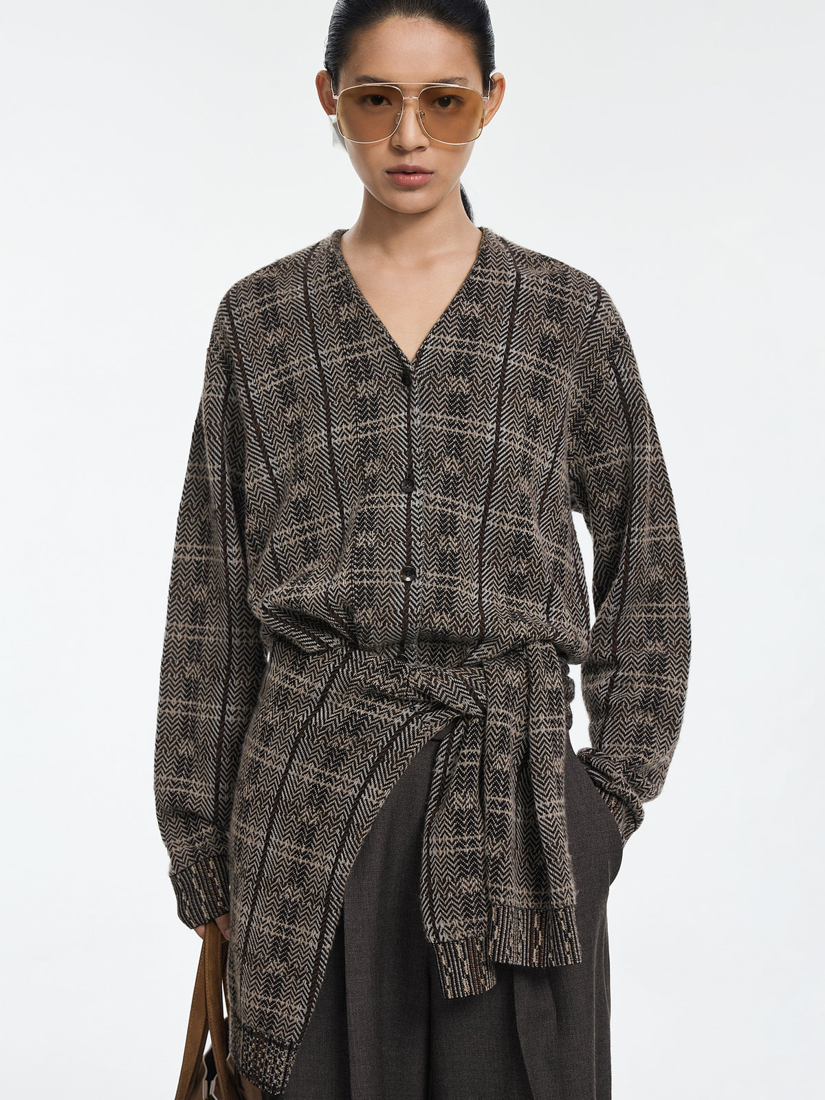 Cardigan / JNBY 100% Merino Wool Oversized Plaid Knit