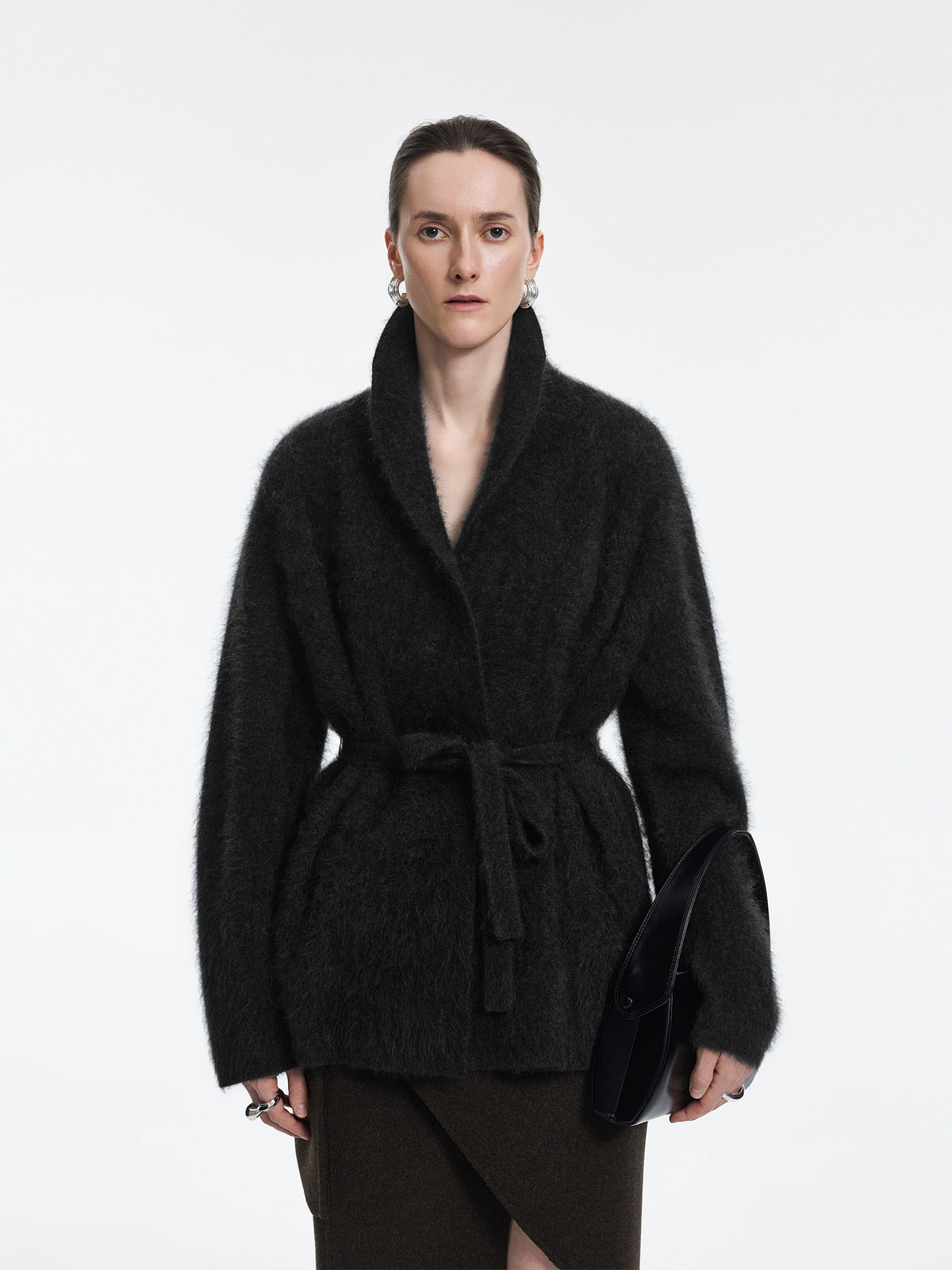 Cardigan / JNBY Wool Cashmere Blend Jacquard Open Front Sweater