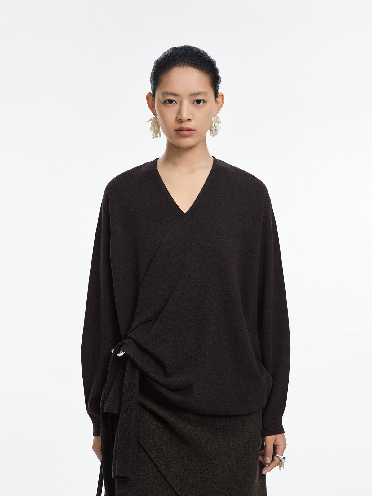 Sweater / JNBY 100% Merino Wool V-Neck Oversized Pullover