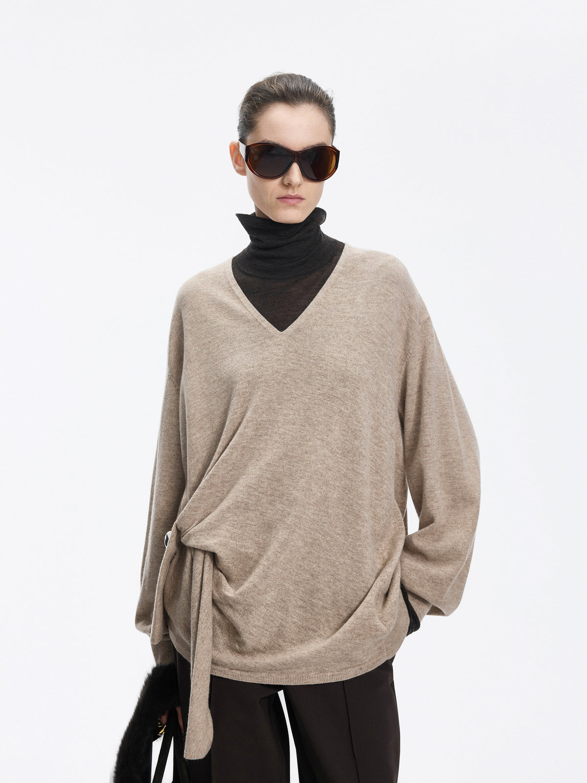 Sweater / JNBY 100% Merino Wool V-Neck Oversized Pullover