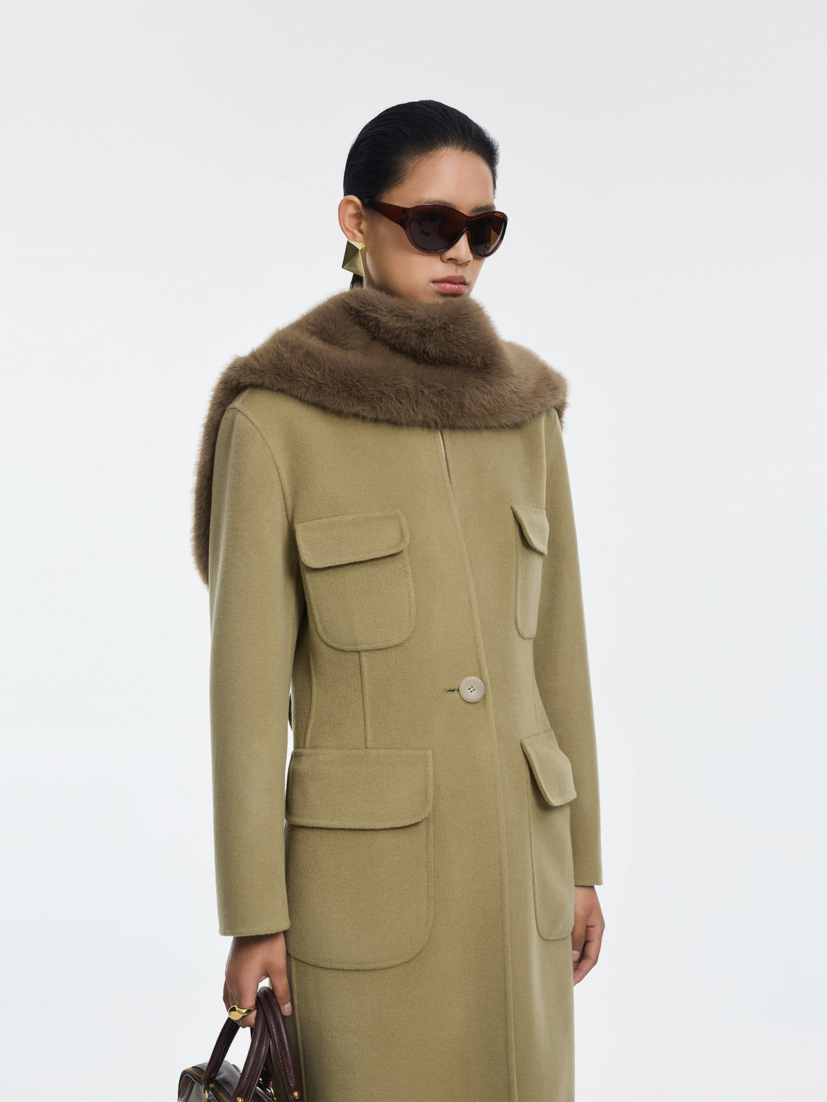 Coat / JNBY Wool Blend Double-Faced X-Line Long Coat
