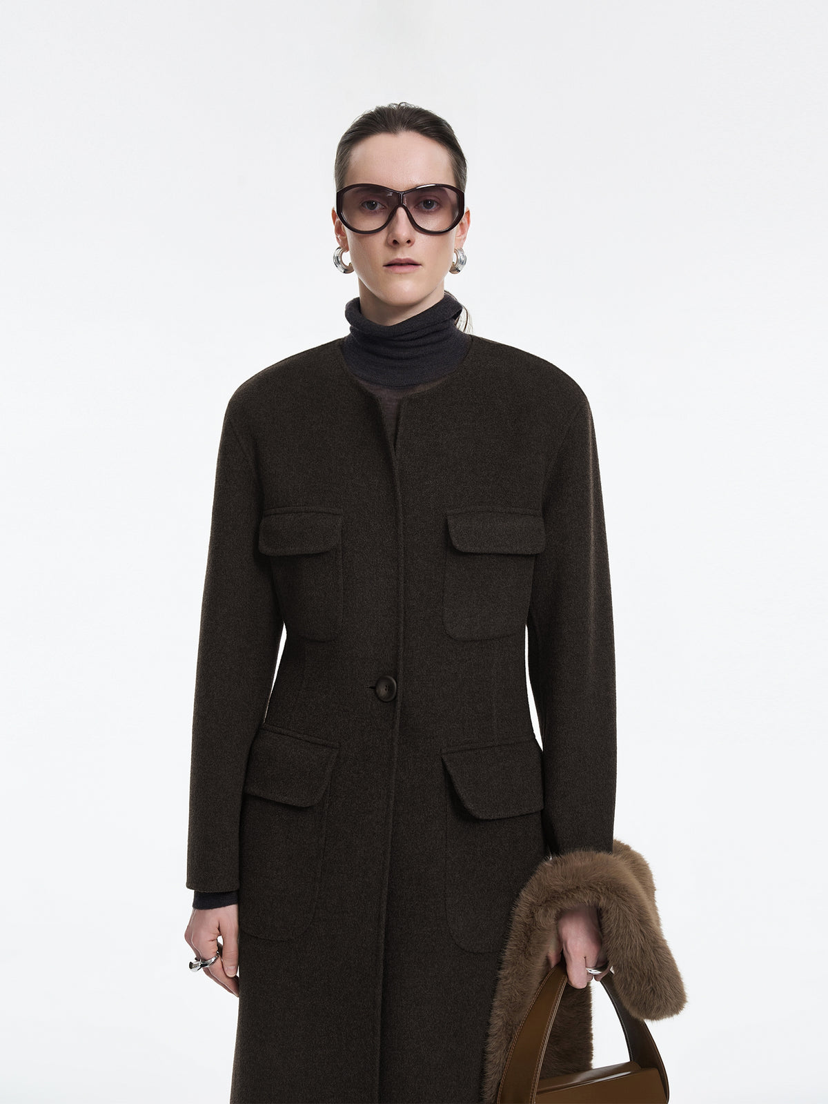 Coat / JNBY Wool Blend Double-Faced X-Line Long Coat
