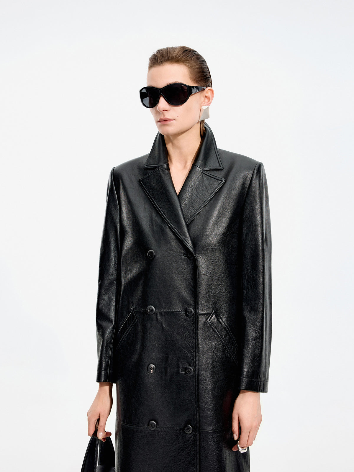 Coat / JNBY Long Double-Breasted Sheepskin Leather Jacket