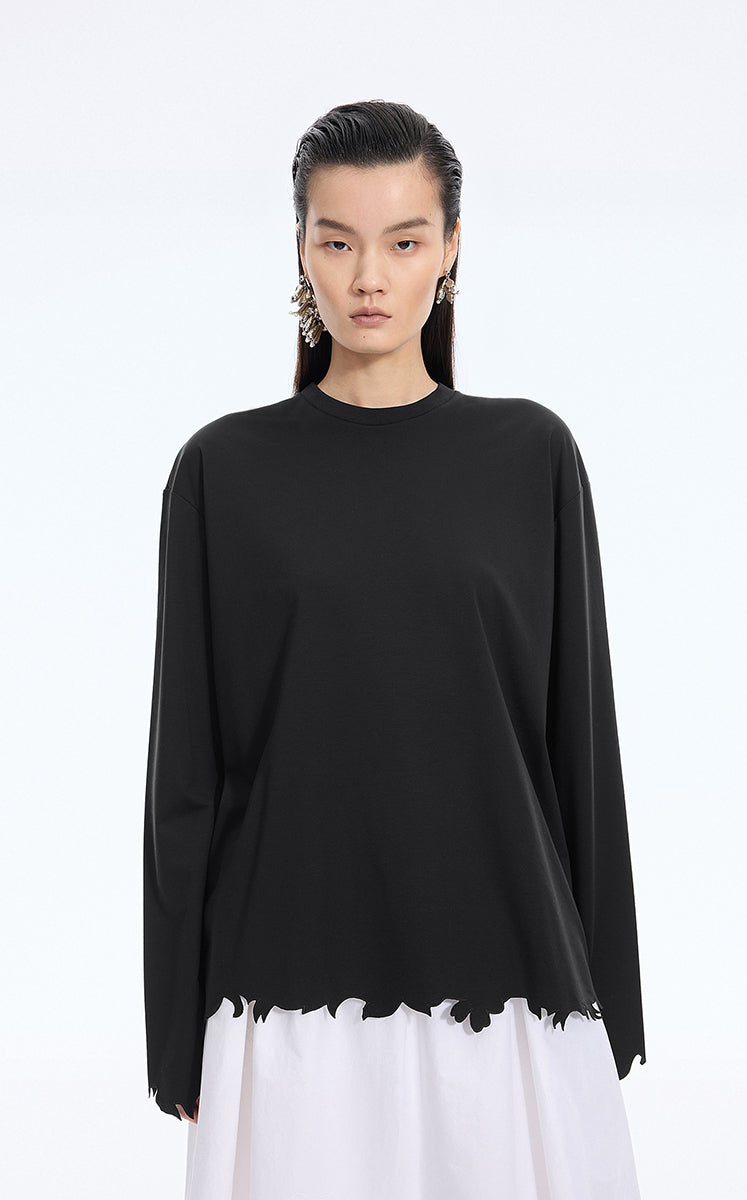 T-Shirt / JNBY Cut-Out Floral Long-Sleeve Tee Black