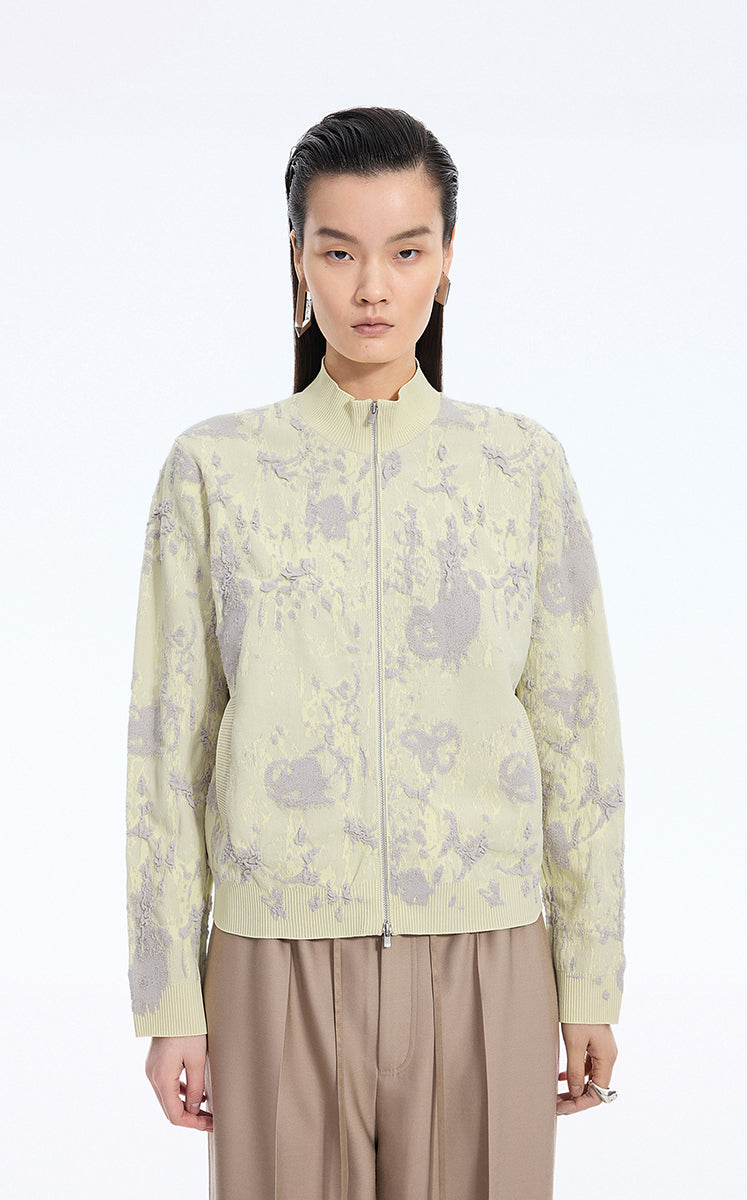 Sweater / JNBY Floral Pattern Short T-Shape Cardigan Grey