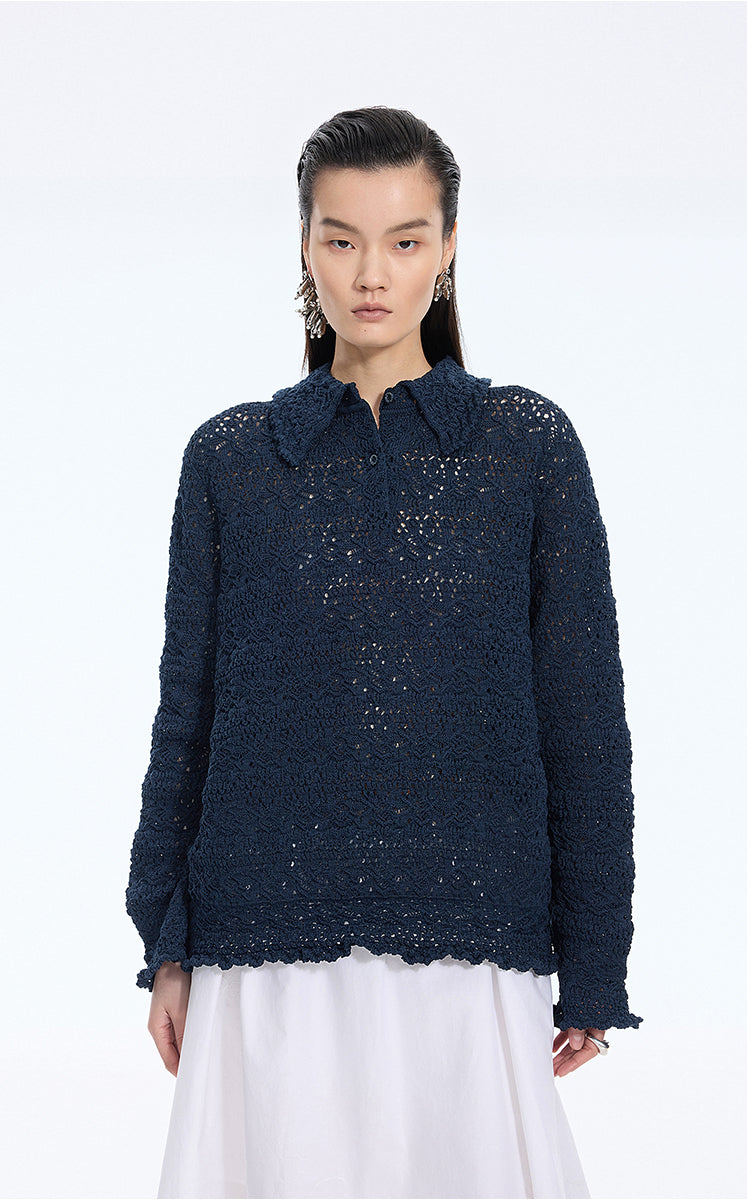 Sweater / JNBY Oversized Textured Knit Pullover Dark Blue