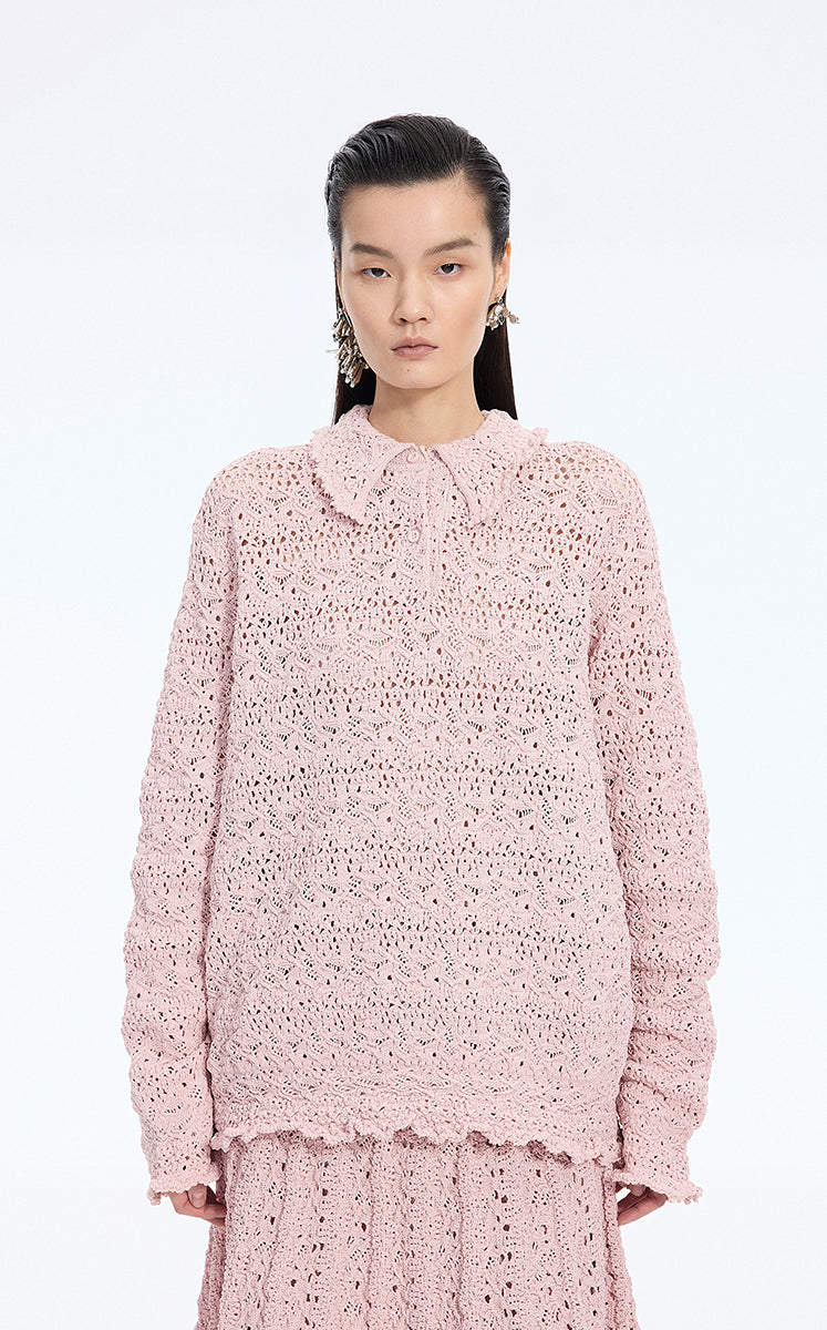 Sweater / JNBY Oversized Textured Knit Pullover Grey-Pink