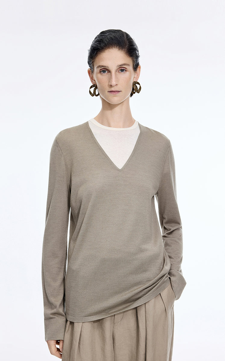 Sweater / JNBY V-Neck Baselan Wool-Silk Blend Pullover