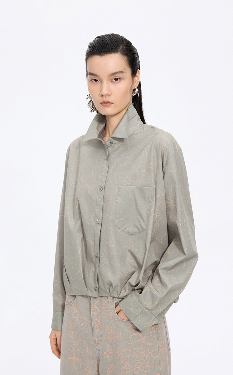 Shirt / JNBY Floral Print Cotton Long Sleeve Shirt