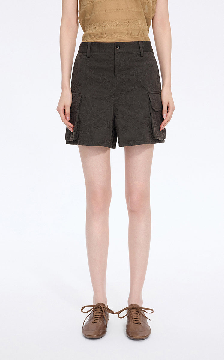 Pants / JNBY Embroidered Floral A-Line Shorts Dark Taupe