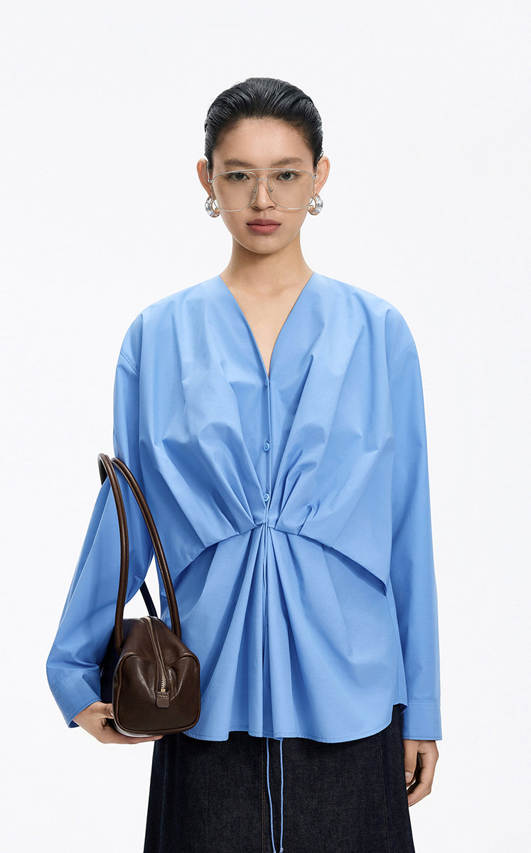 Shirt / JNBY Relaxed Fit Tie-Waist Long Sleeve Blouse