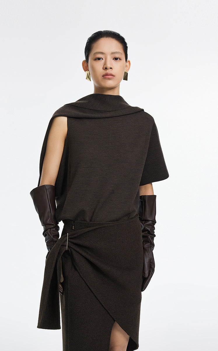 Sweater / JNBY Boat Neck Jacquard Wool Blend Top
