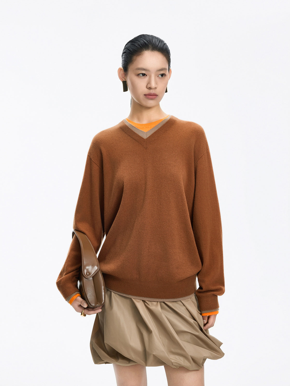 Sweater / JNBY Merino Wool Cashmere Blend V-Neck Pullover