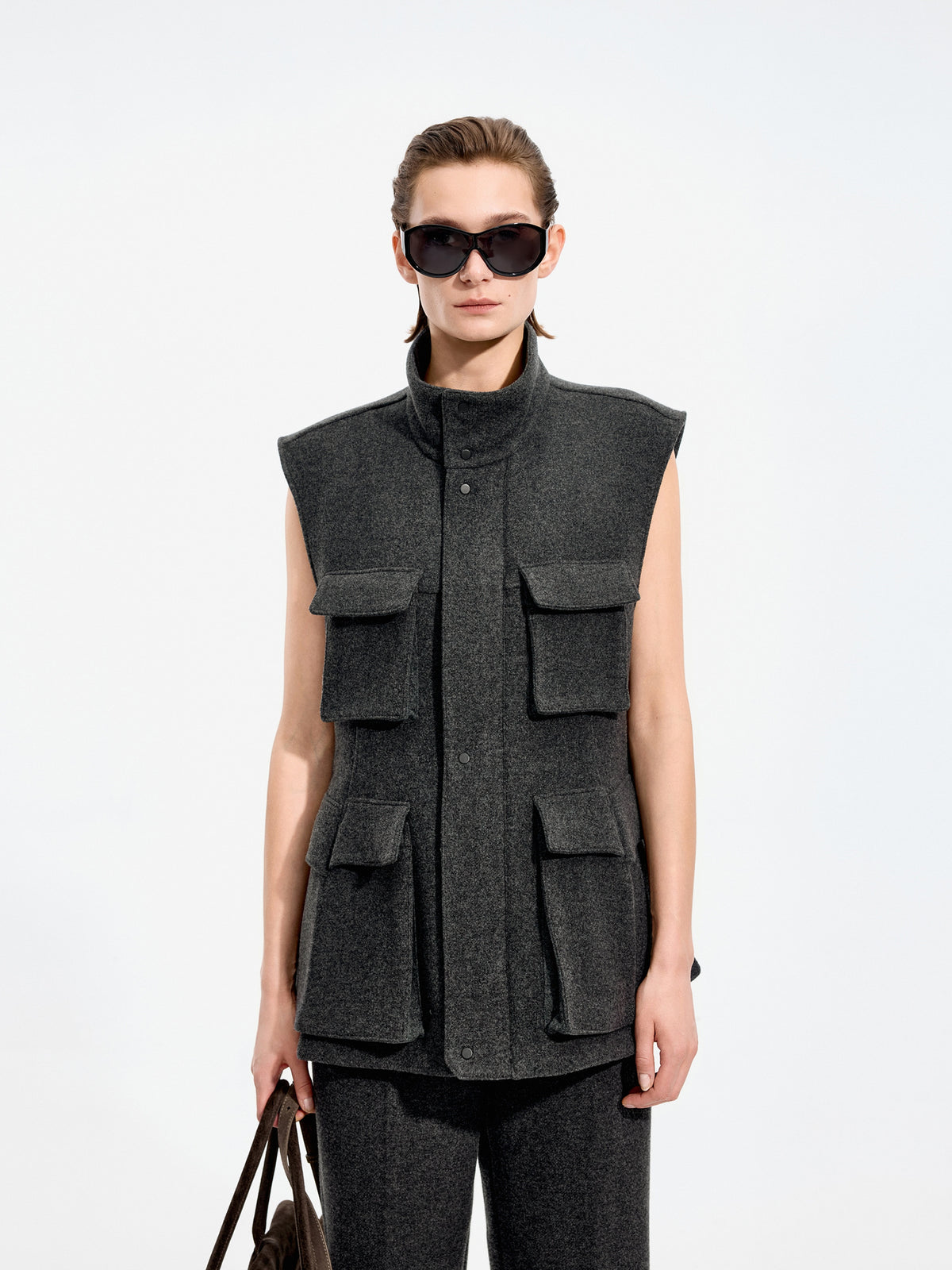 Vest / JNBY Wool Melton Stand Collar Sleeveless Vest