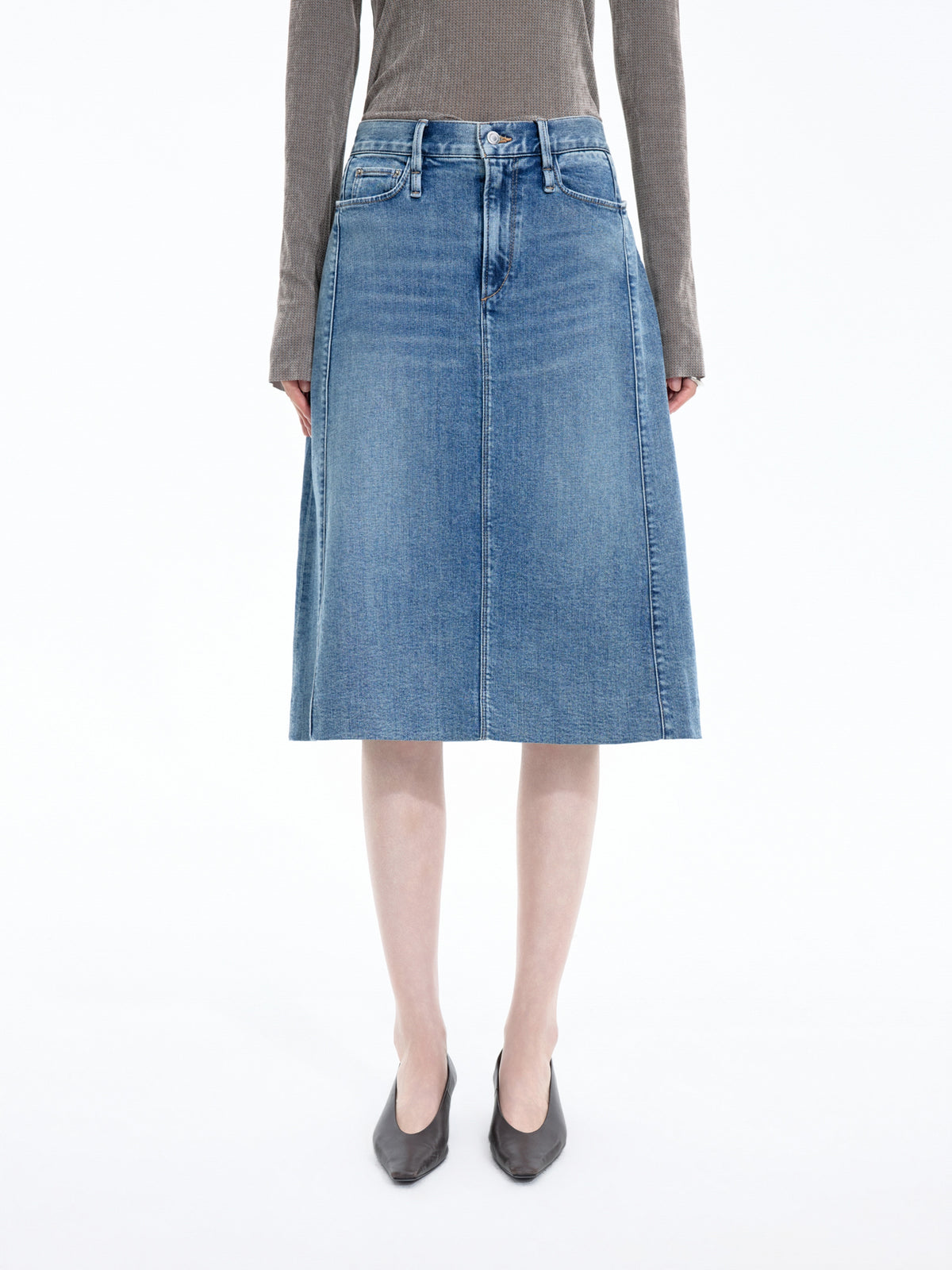 Skirt / JNBY Cotton A-Line Midi Denim Skirt Blue
