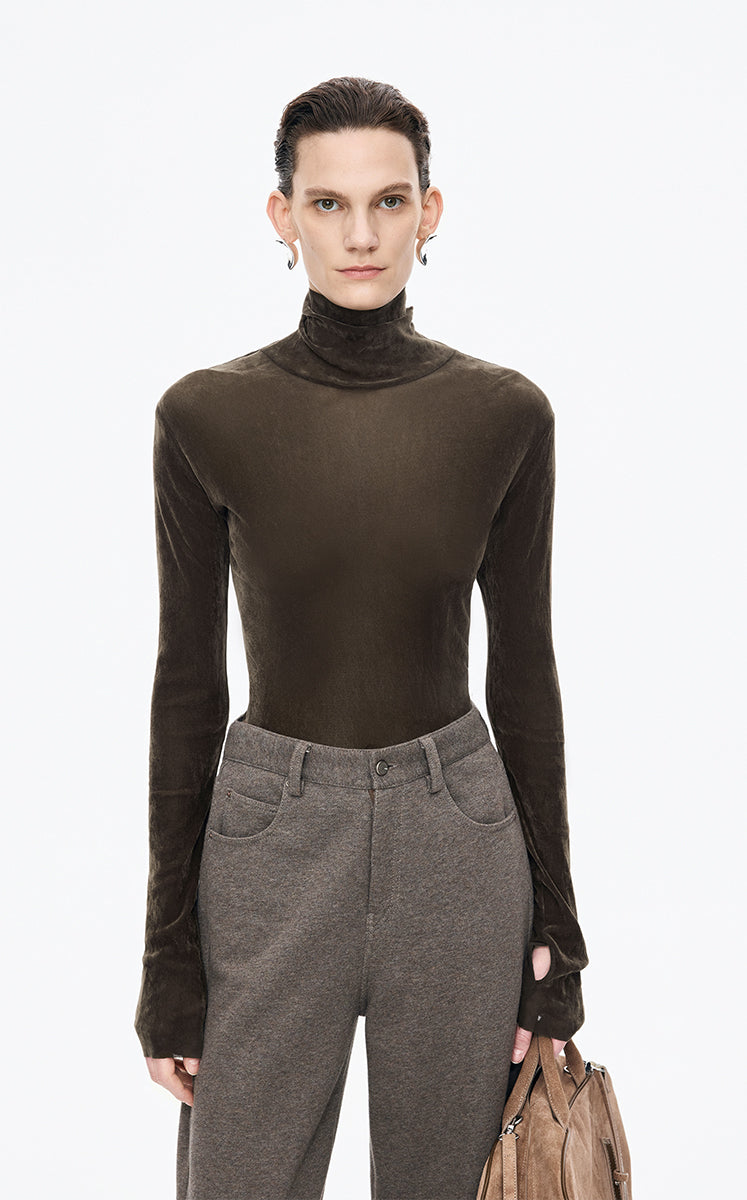 T-Shirt / JNBY Slim-Fit Velvet Long-Sleeve T-Shirt