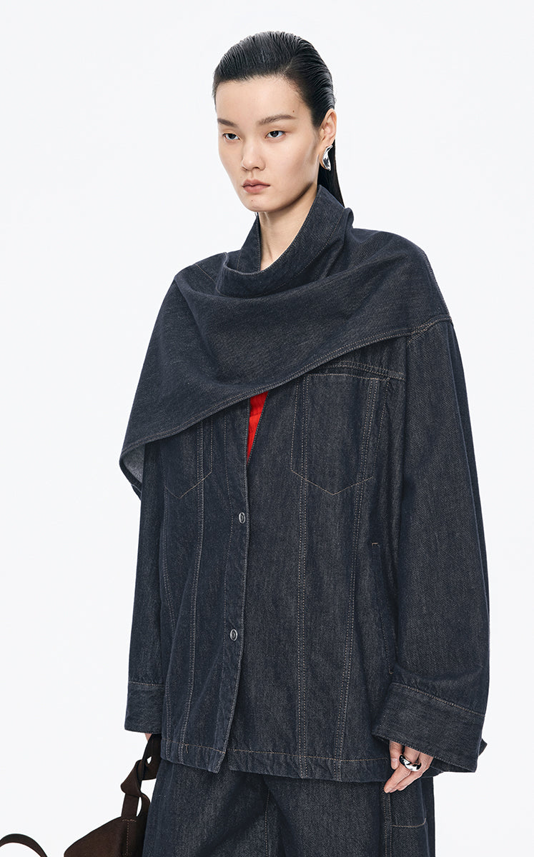 Jacket / JNBY Oversize Detachable Scarf Denim Jacket