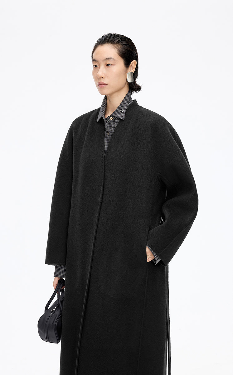 Coat / JNBY Collarless Longline Wool Double-Face Coat