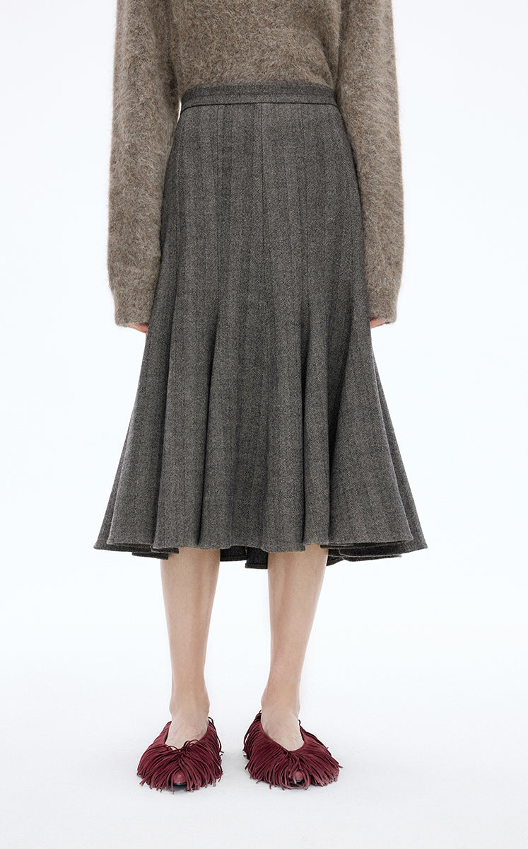 Skirt / JNBY S-Line Wool Mid-Length Skirt Grey