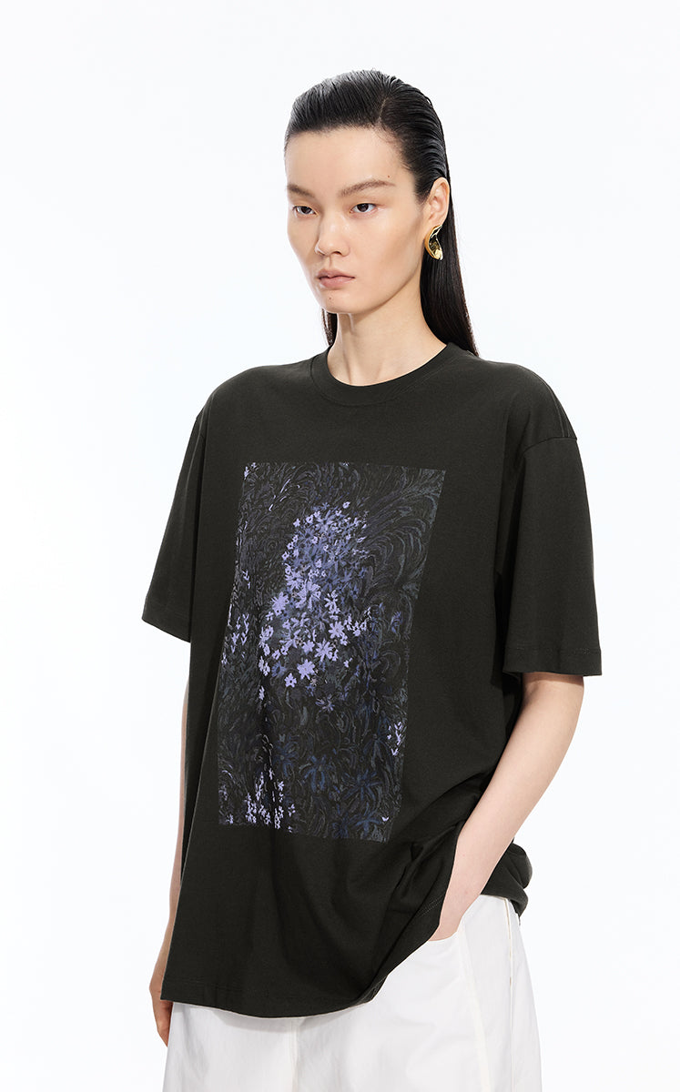 T-shirt / JNBY Hand-Drawn Graphic Loose Cotton Tee