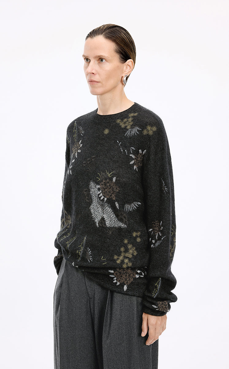 Sweater / JNBY Botanical Motif Mohair Blend Pullover