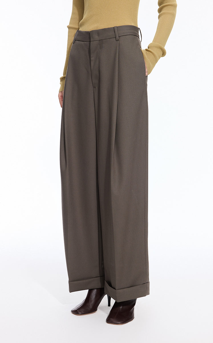 Pants / JNBY Wool Jacquard Cuffed Wide-Leg Pants
