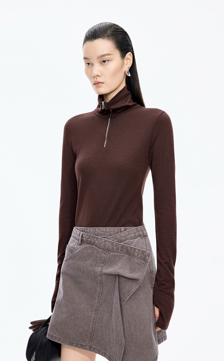 T-Shirt / JNBY Slim Fit Merino Wool Zip Neck Tee
