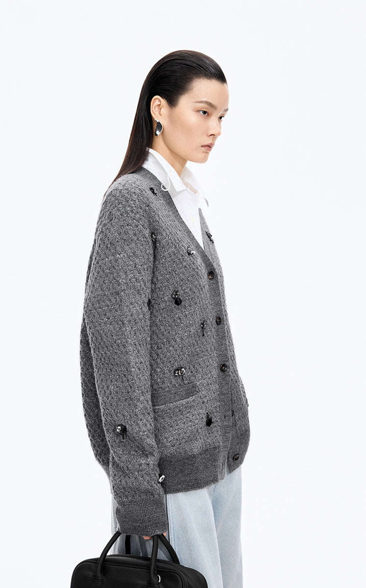 Sweater / JNBY Textured Beaded Wool Cardigan