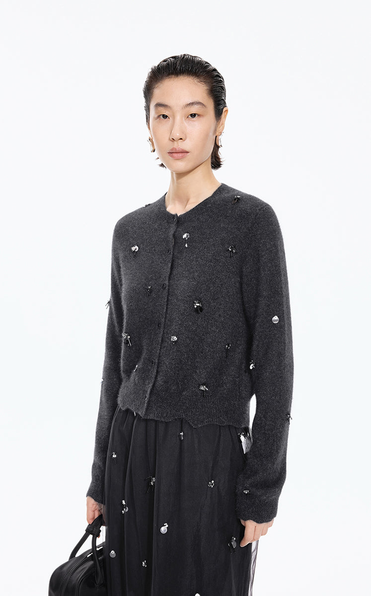 Sweater / JNBY Beaded Short Animal Fibers Cardigan