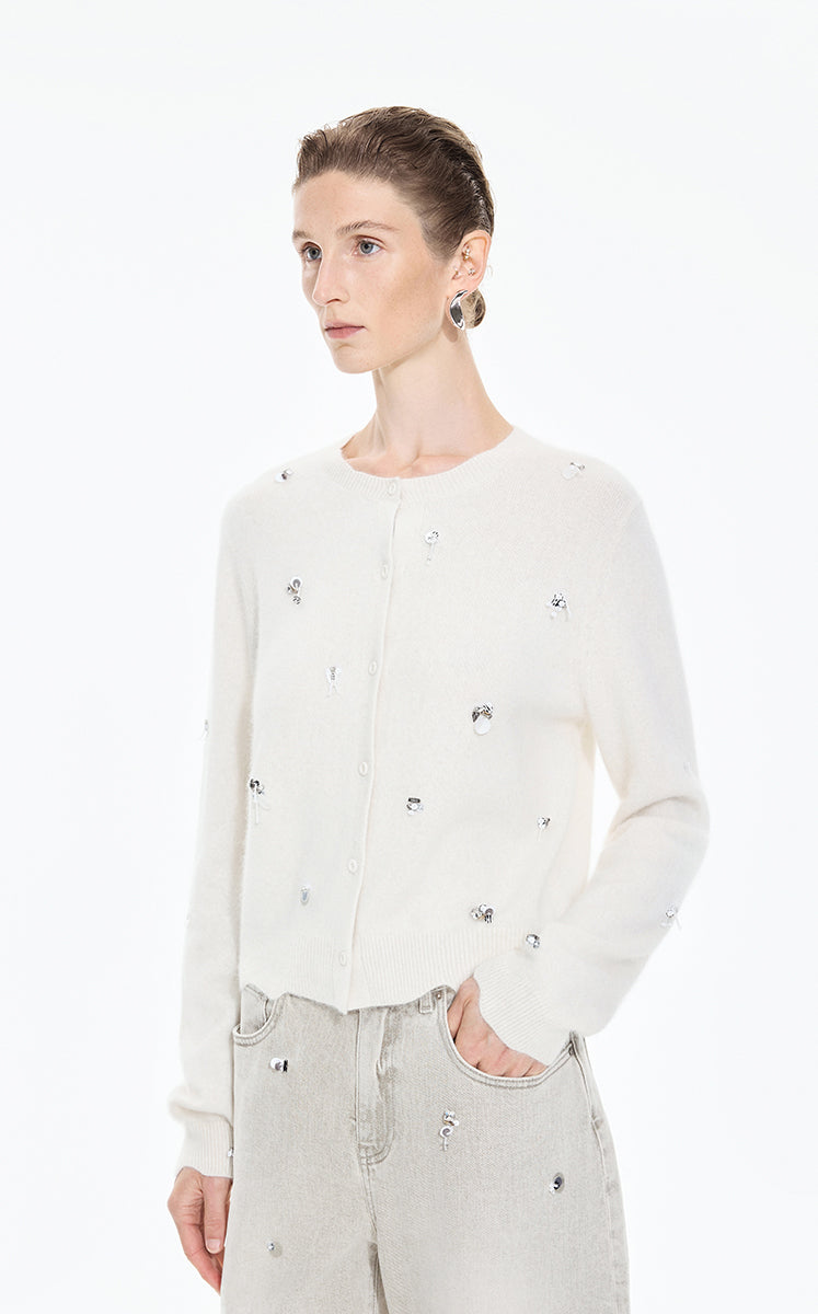 Sweater / JNBY Beaded Short Animal Fibers Cardigan