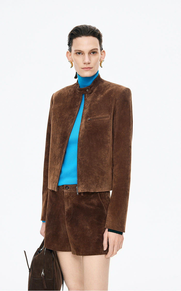 Coat / JNBY Cropped Suede Pigskin Jacket Brown