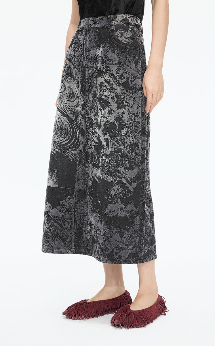 Skirt / JNBY A-Line Oriental Flocked Pattern Midi skirt