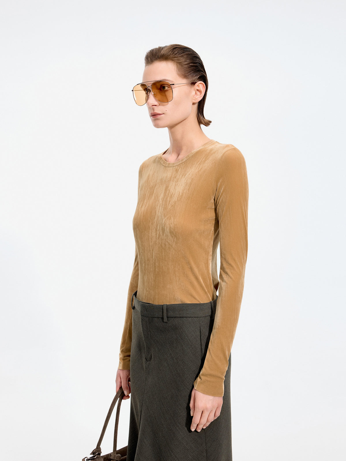 T-Shirt / JNBY Nylon Flocked Mesh Long Sleeve Top