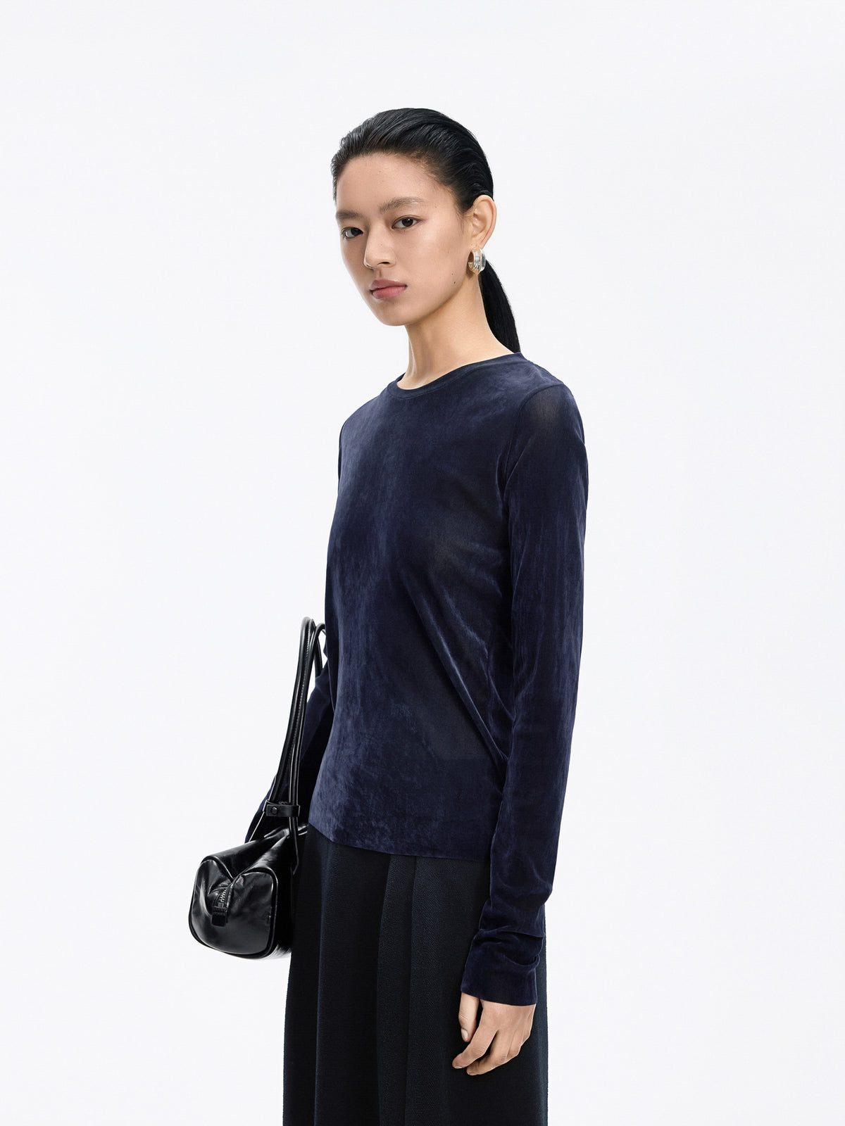 T-Shirt / JNBY Nylon Flocked Mesh Long Sleeve Top