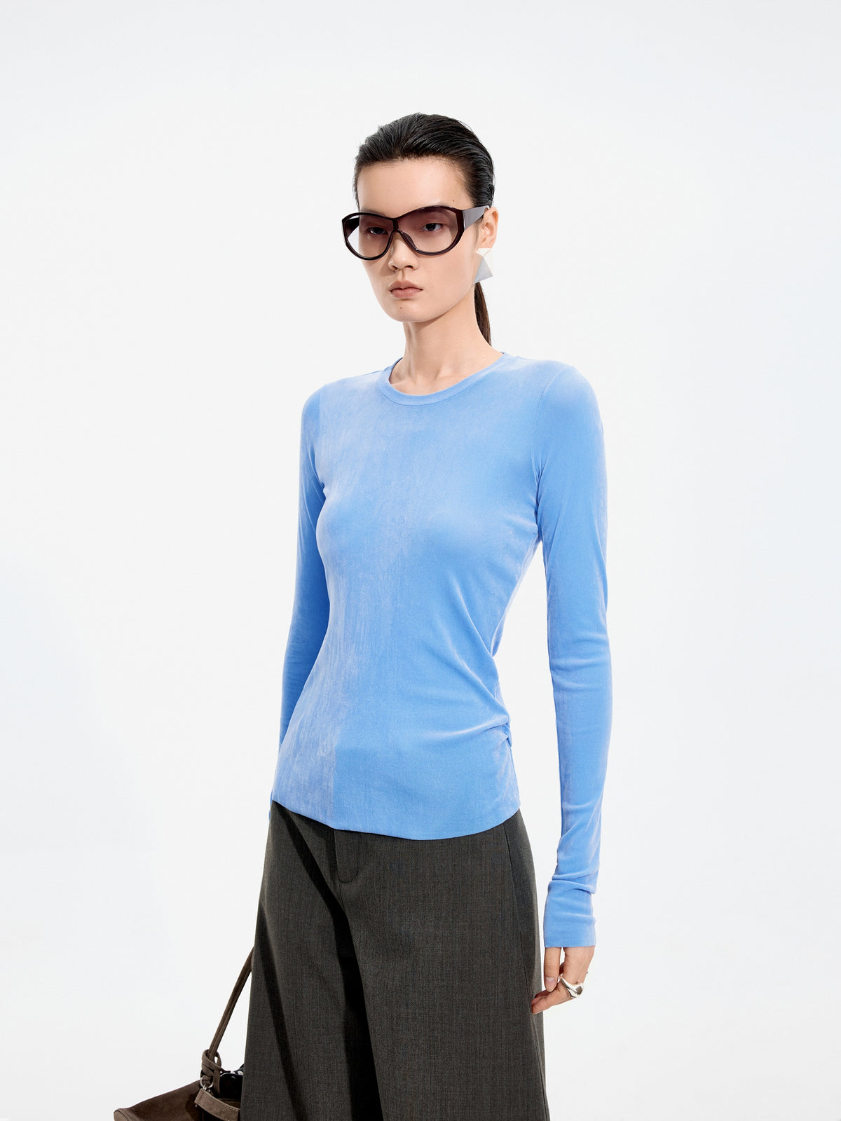 T-Shirt / JNBY Nylon Flocked Mesh Long Sleeve Top