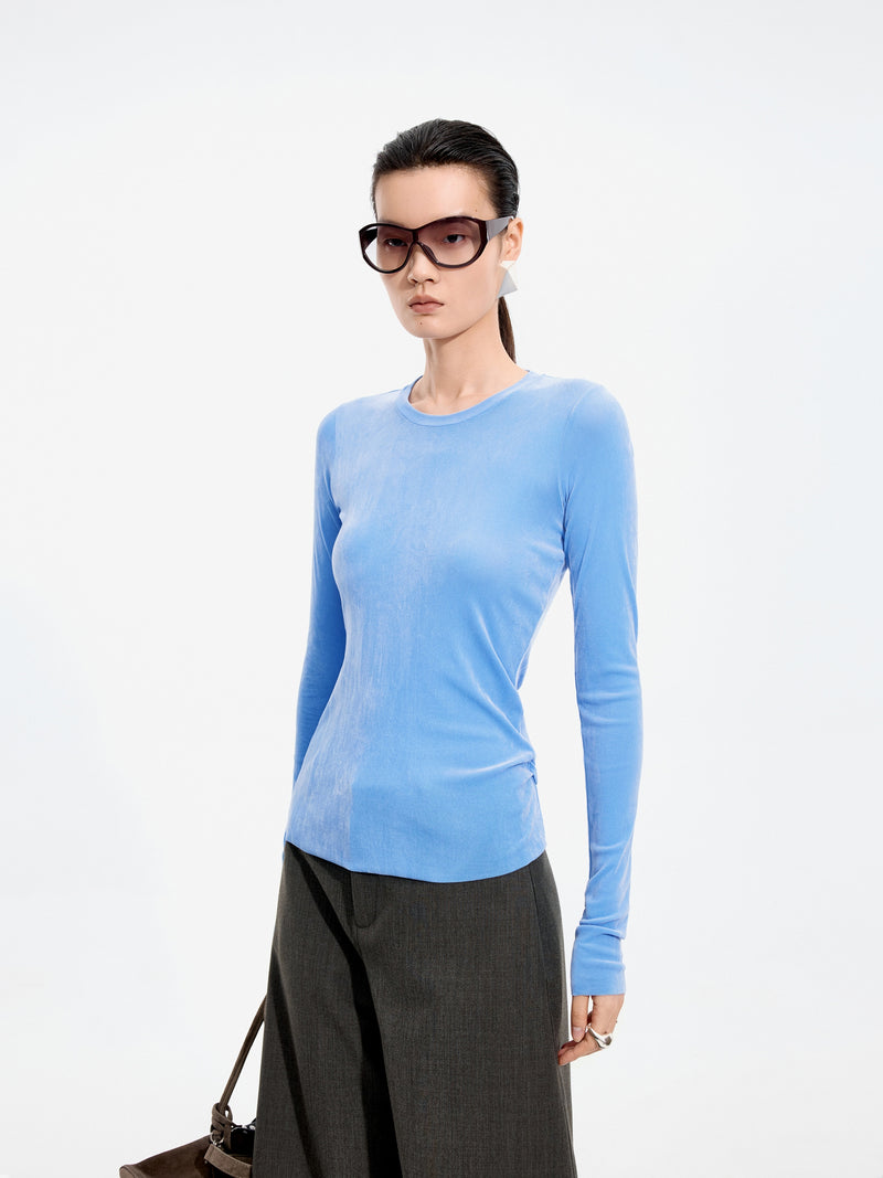 T-Shirt / JNBY Nylon Flocked Mesh Long Sleeve Top
