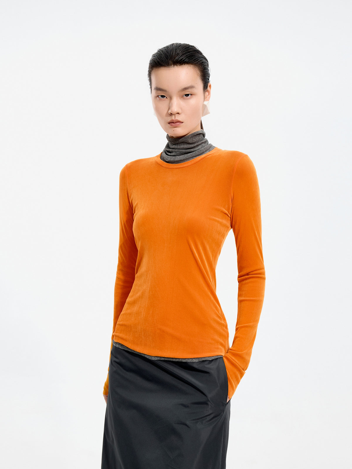 T-Shirt / JNBY Nylon Flocked Mesh Long Sleeve Top