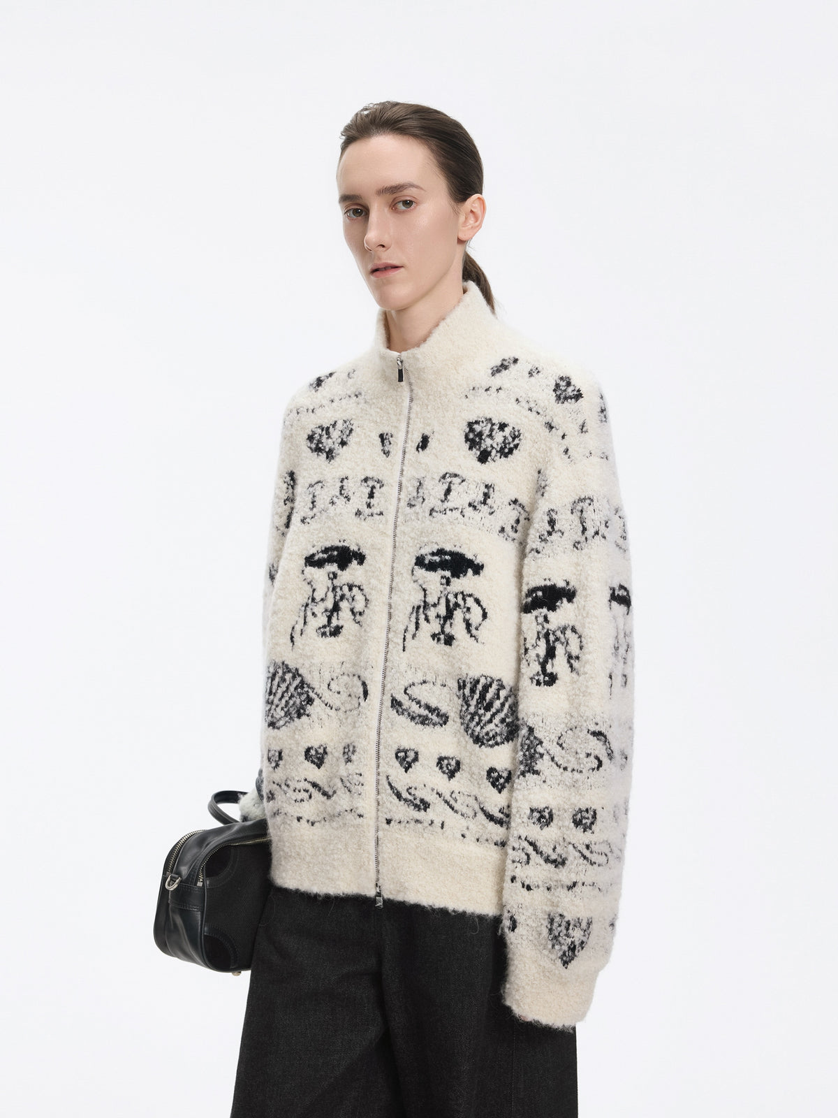 Cardigan / JNBY Alpaca Blend Jacquard Open Front Sweater