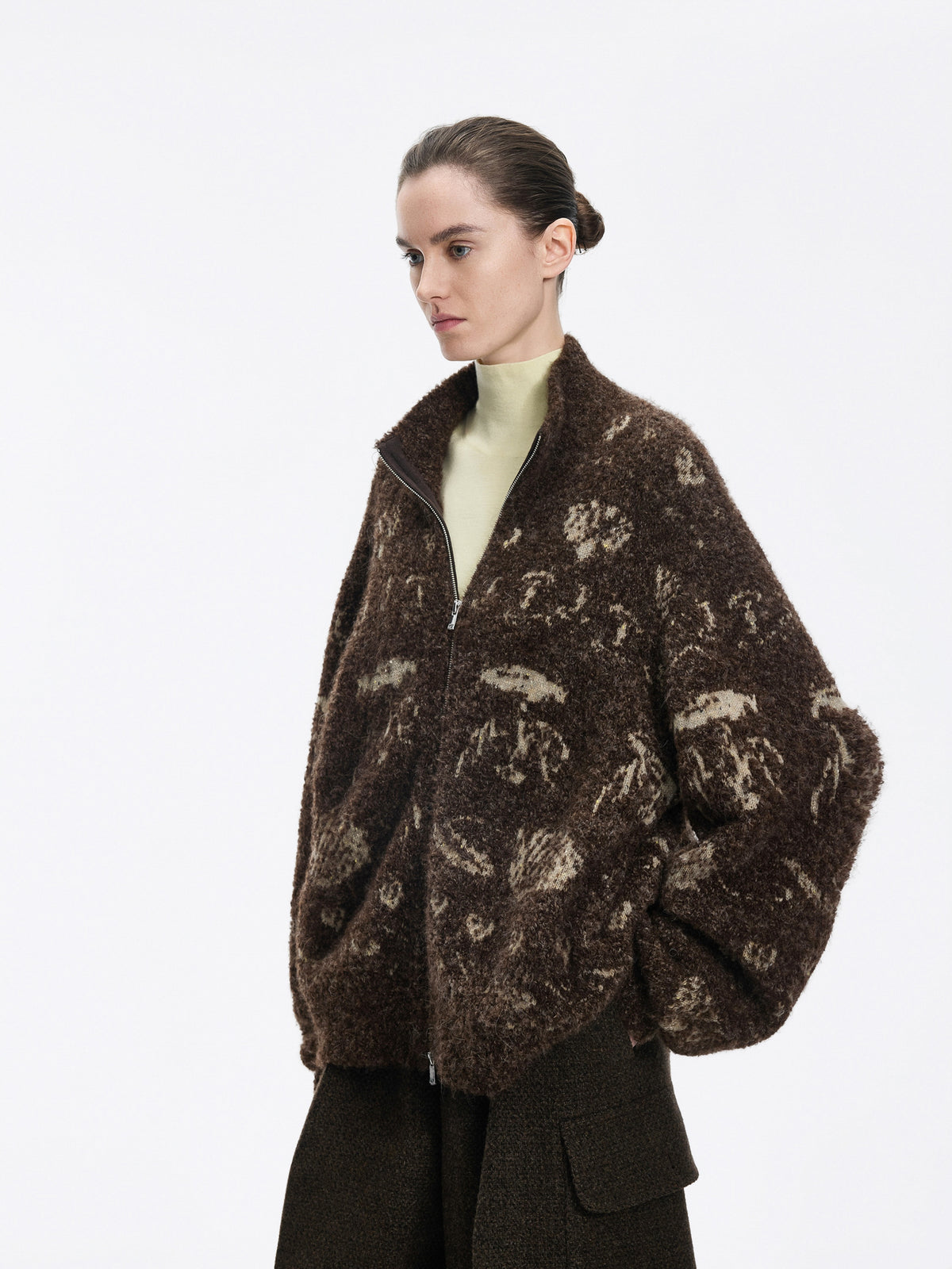 Cardigan / JNBY Alpaca Blend Jacquard Open Front Sweater