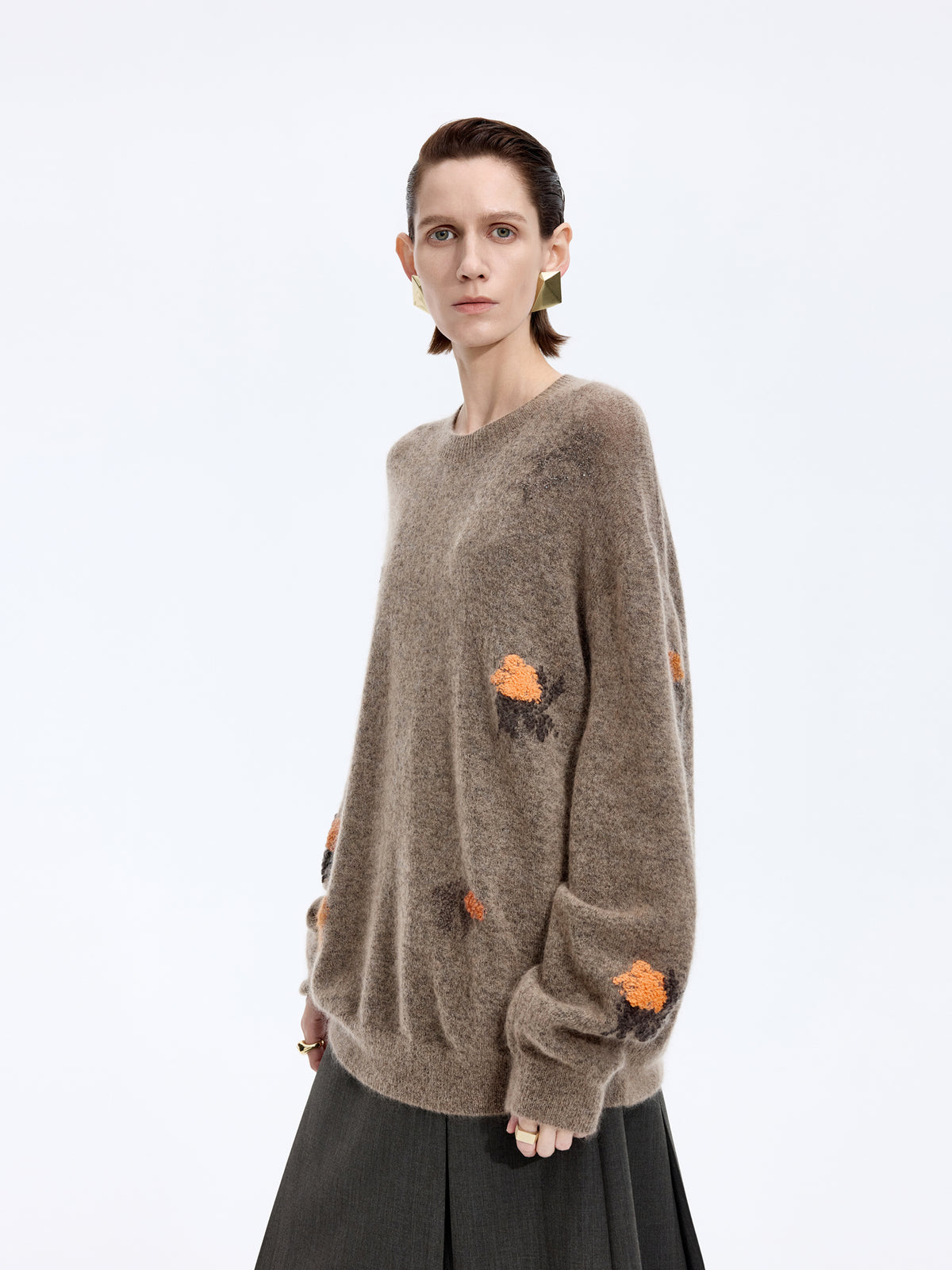 Sweater / JNBY Mohair Blend Oversized Floral Jacquard Pullover